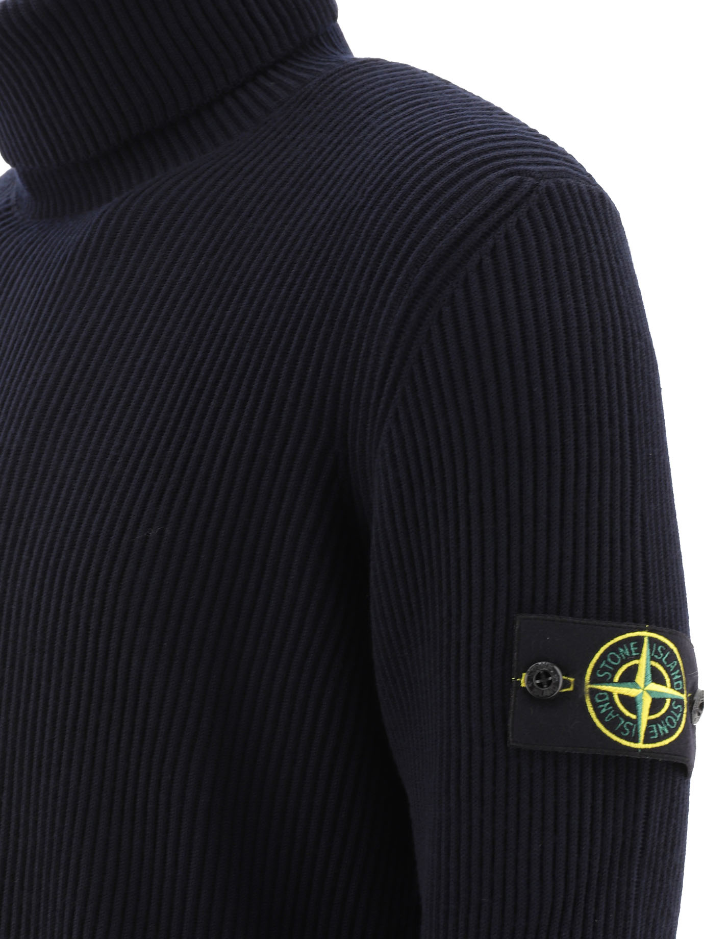 STONE ISLAND Blue Compass ribbed turtleneck sweater